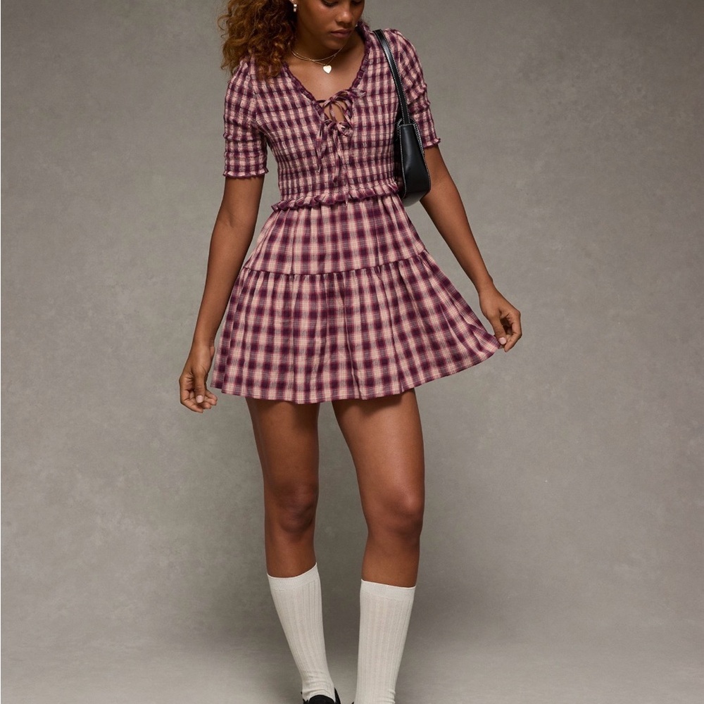 🤍AE Preppy Maroon/Purple Plaid Mini Dress 🤍